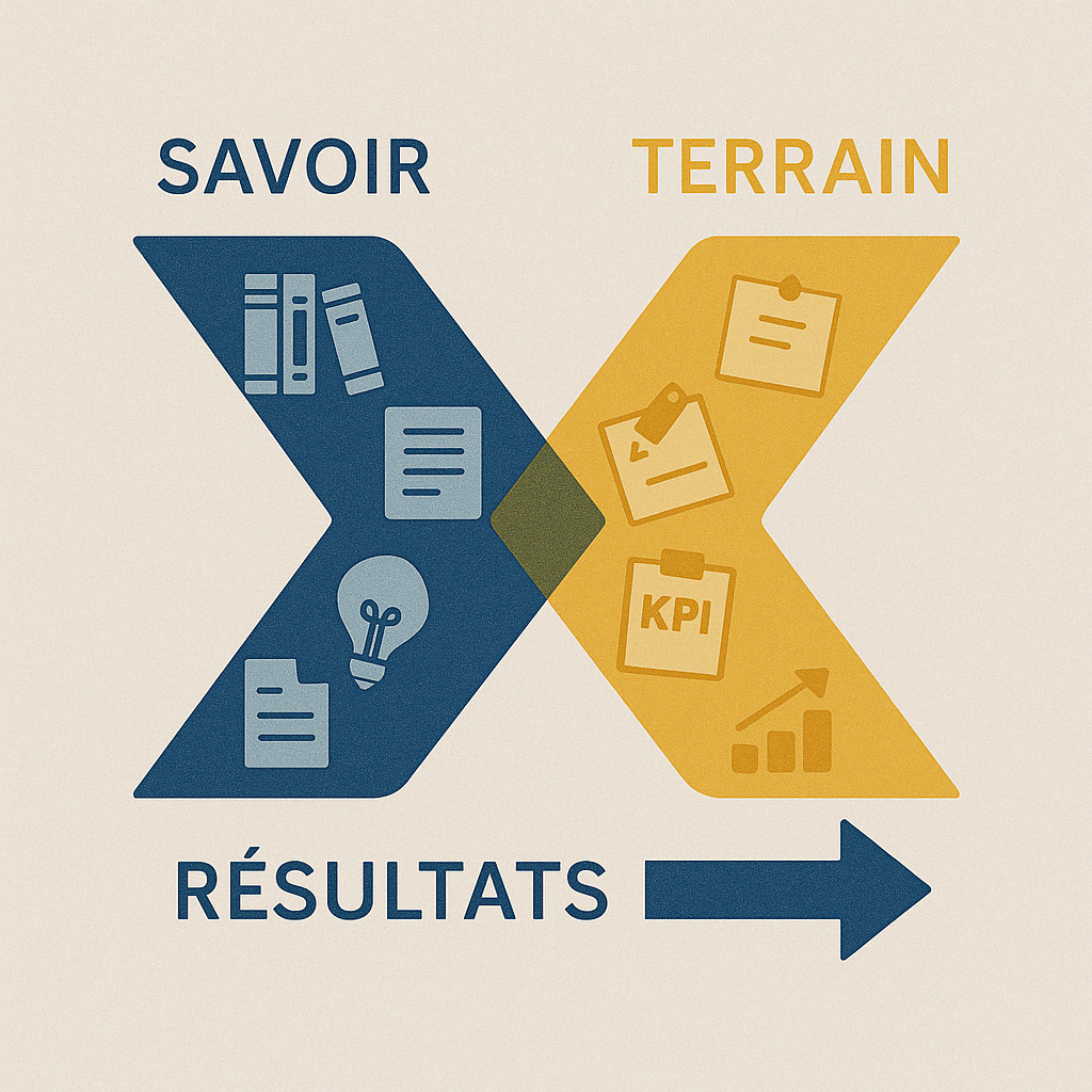 Schéma de la relation entre le savoir et le terrain qui donne des résultats